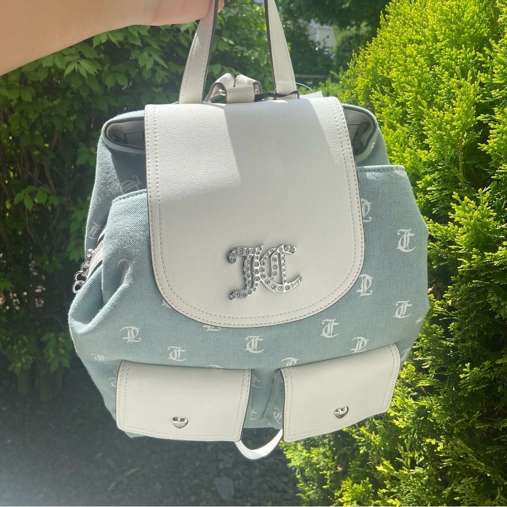 Juicy Couture Backpack - Light Blue and White - Rhinestone Logo